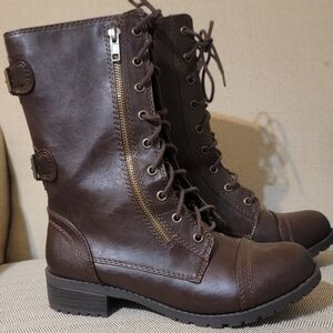 UNR8ED - Brown Combat Boots with Rugged Sole and Lace-Up Design